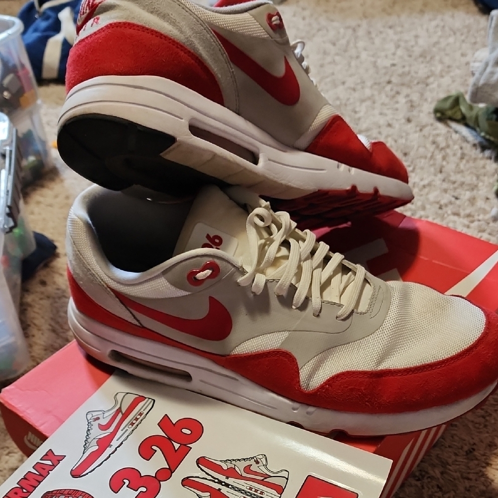 Nike Red and White Sneakers with Air Max Cushioning
